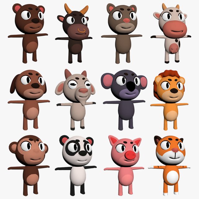 cartoon animal character pack 3D मॉडल .c4d .max .obj .3ds .fbx .stl .blend 