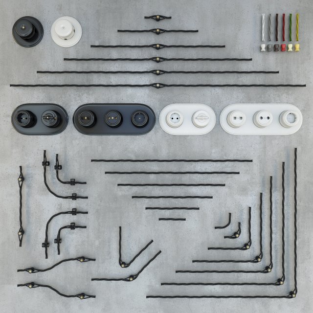 retro wiring designer sockets and switches 3D Model .c4d .max .obj .3ds .fbx .stl .blend 
