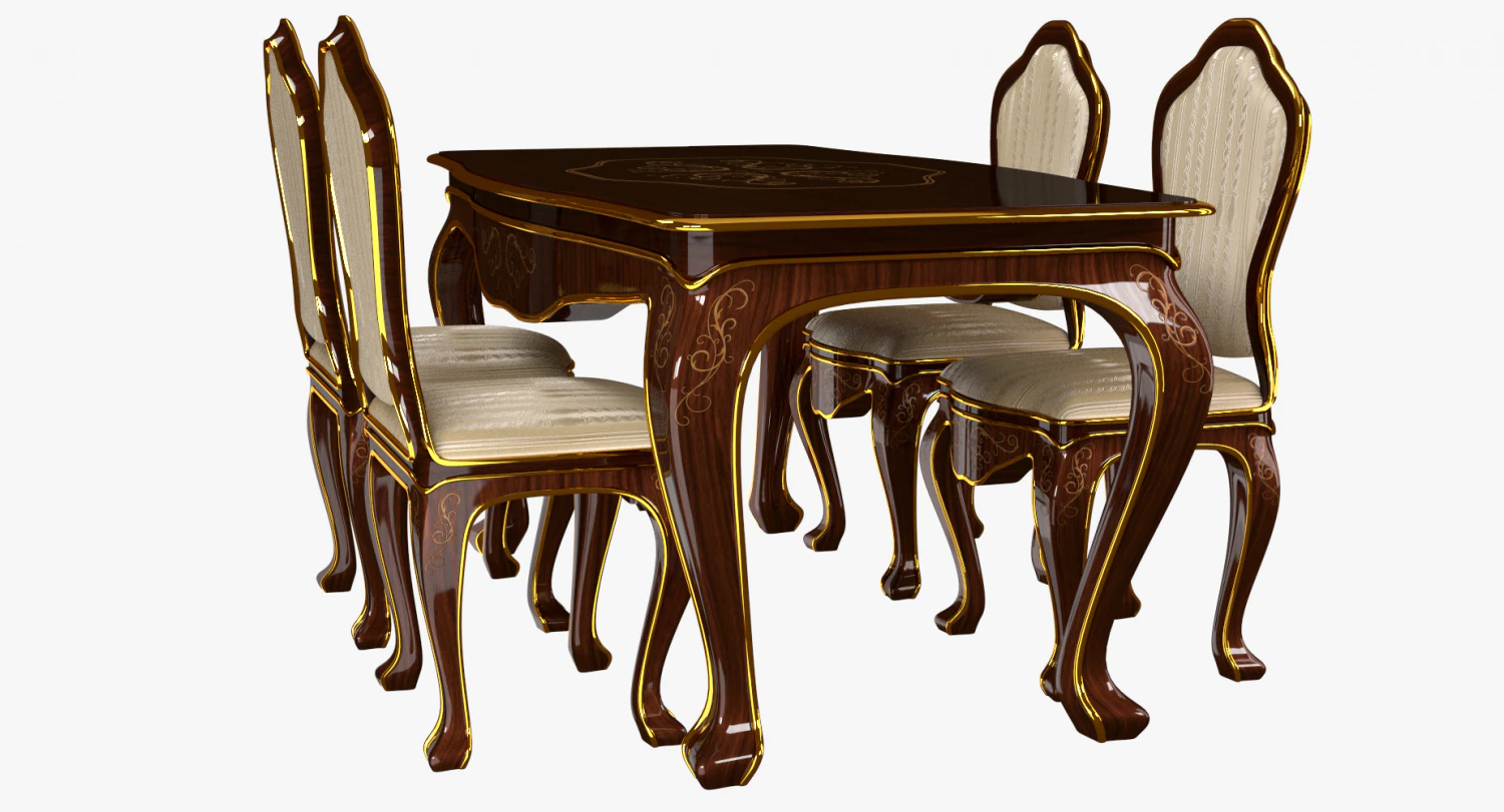 classic table and chair 0001 3D Model .c4d .max .obj .3ds .fbx .stl .blend