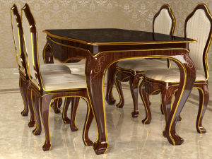 classic table and chair 0001 Model 3D