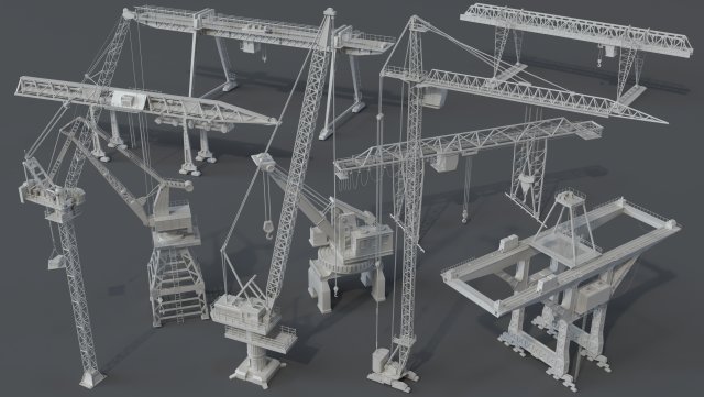 cranes - 10 pieces 3D 模型 .c4d .max .obj .3ds .fbx .stl .blend 