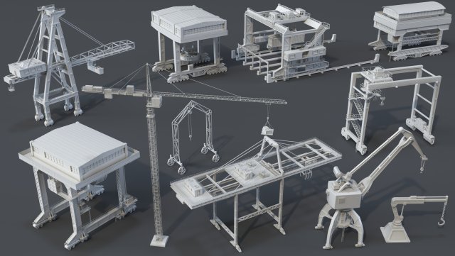 cranes - 11 pieces 3D Model .c4d .max .obj .3ds .fbx .stl .blend 