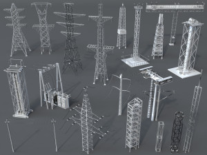 electric towers - 20 pieces Model 3D