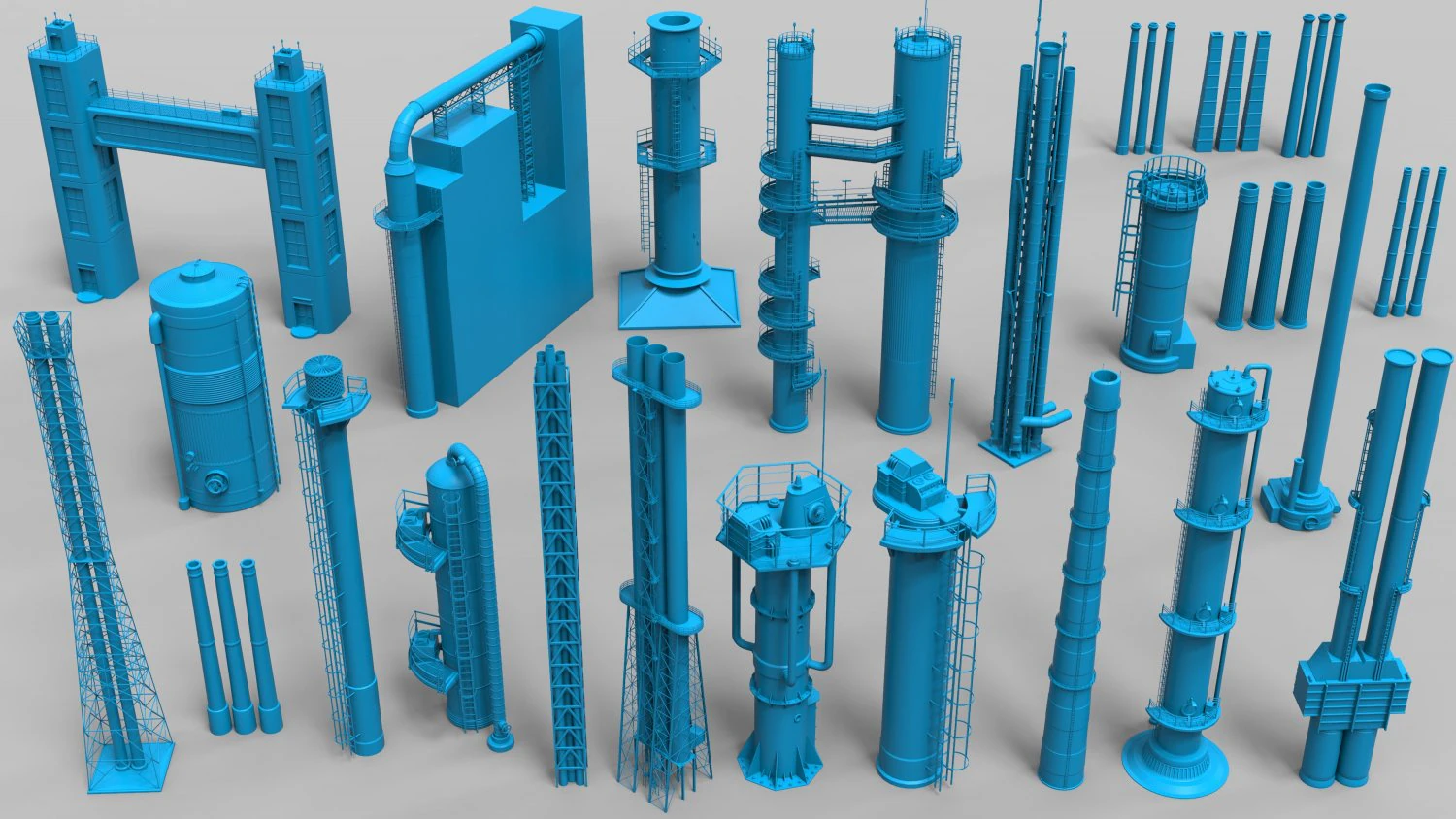 factory tubes - 24 pieces 3D Model .c4d .max .obj .3ds .fbx .stl .blend 