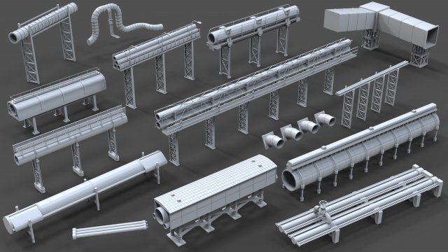 industrial pipes - 15 pieces 3Dモデル .c4d .max .obj .3ds .fbx .stl .blend 