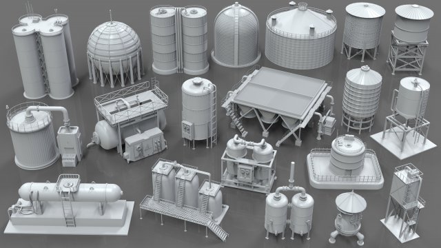 industrial tanks - part - 1 - 20 pieces 3D Model .c4d .max .obj .3ds .fbx .stl .blend 