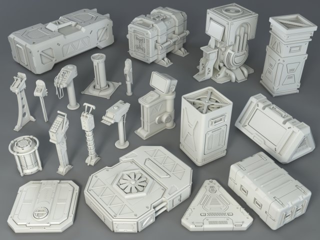 sci-fi factory units - 20 pieces - collection - 1 3D Model .c4d .max .obj .3ds .fbx .lwo .lw .lws