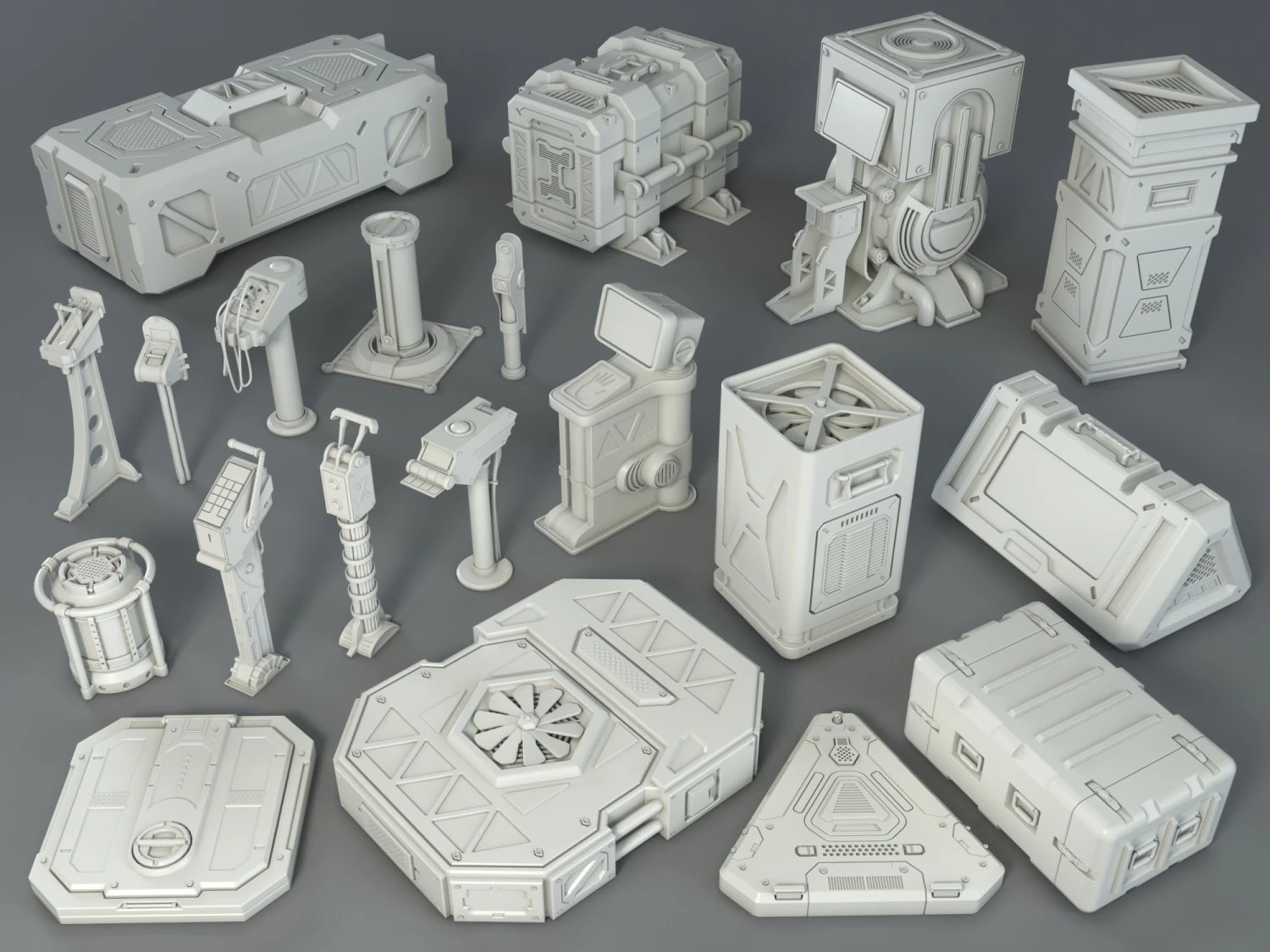 sci-fi factory units - 20 pieces - collection - 1 3D Model .c4d .max .obj .3ds .fbx .stl .blend 