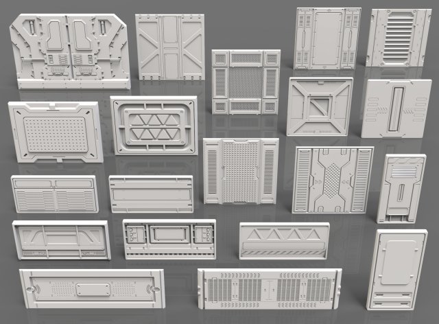 sci-fi panels - 20 pieces - collection - 1 3D Модель .c4d .max .obj .3ds .fbx .stl .blend 