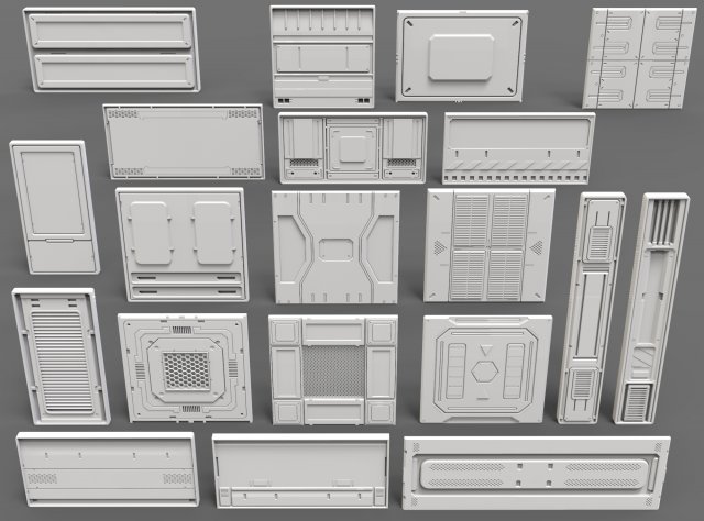 sci-fi panels - 20 pieces - collection - 2 Model 3D .c4d .max .obj .3ds .fbx .stl .blend 