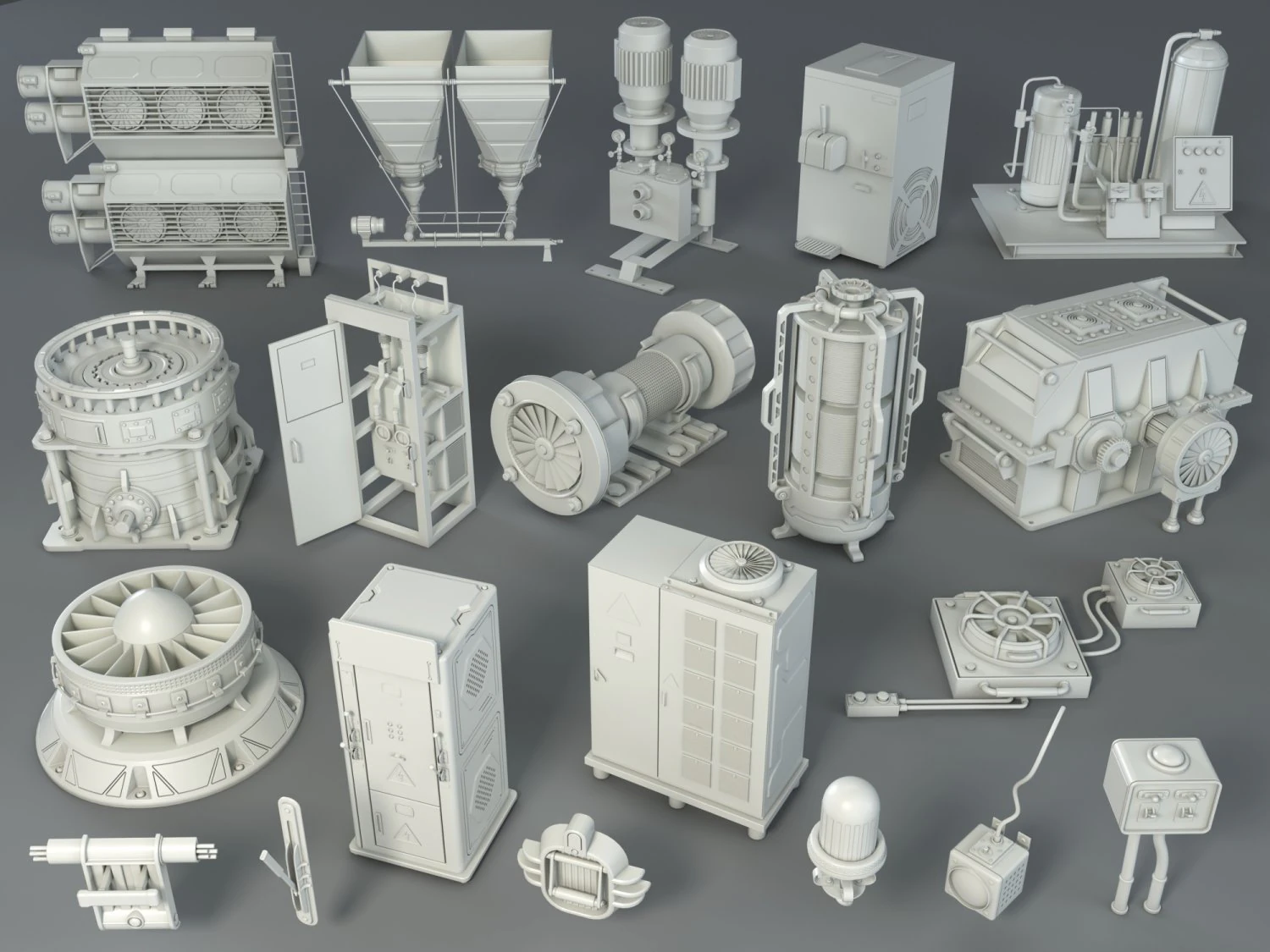 factory units 2 - 20 pieces 3D Model .c4d .max .obj .3ds .fbx .stl .blend 