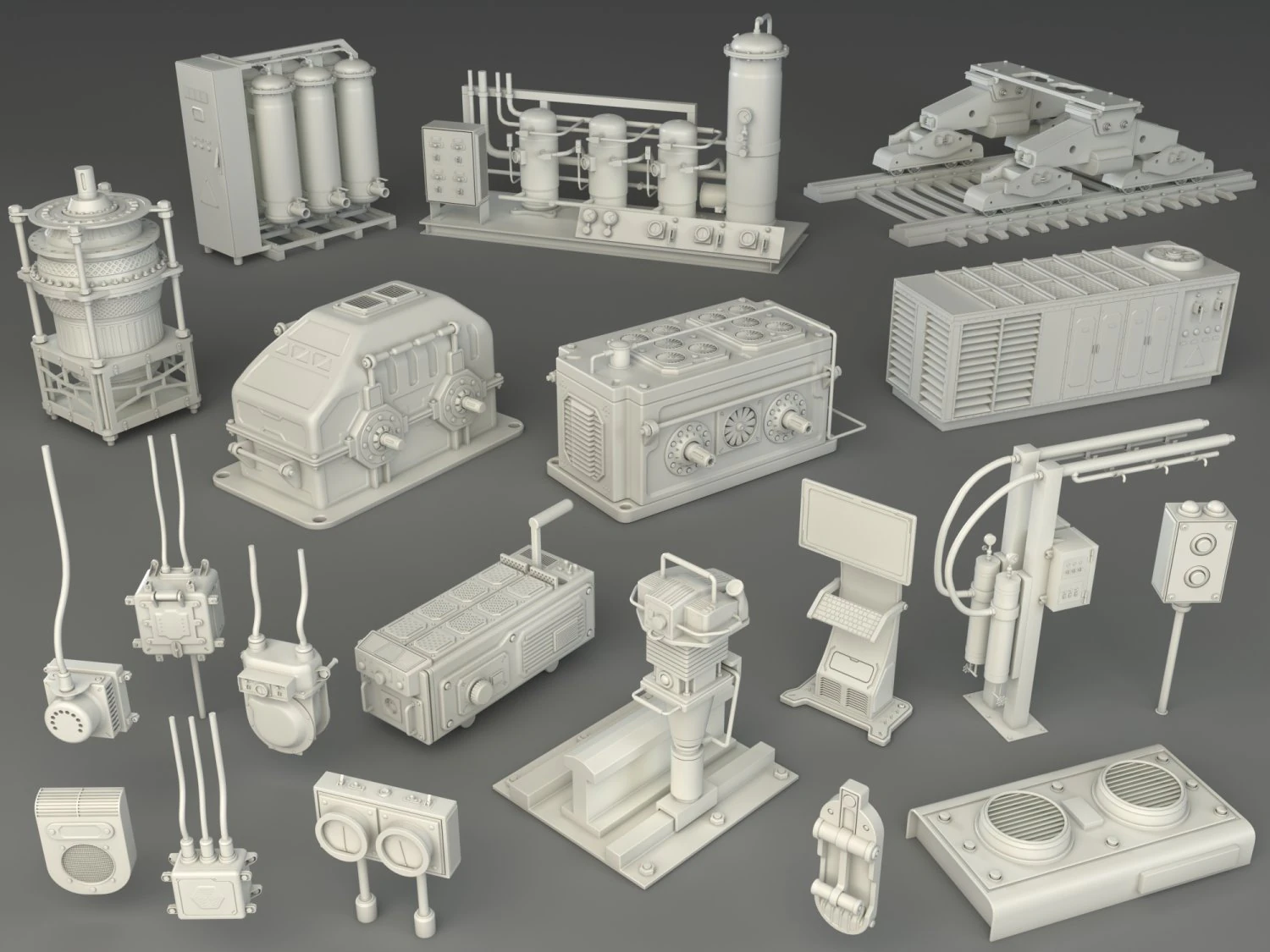 factory units 3 - 20 pieces 3D Model .c4d .max .obj .3ds .fbx .stl .blend 