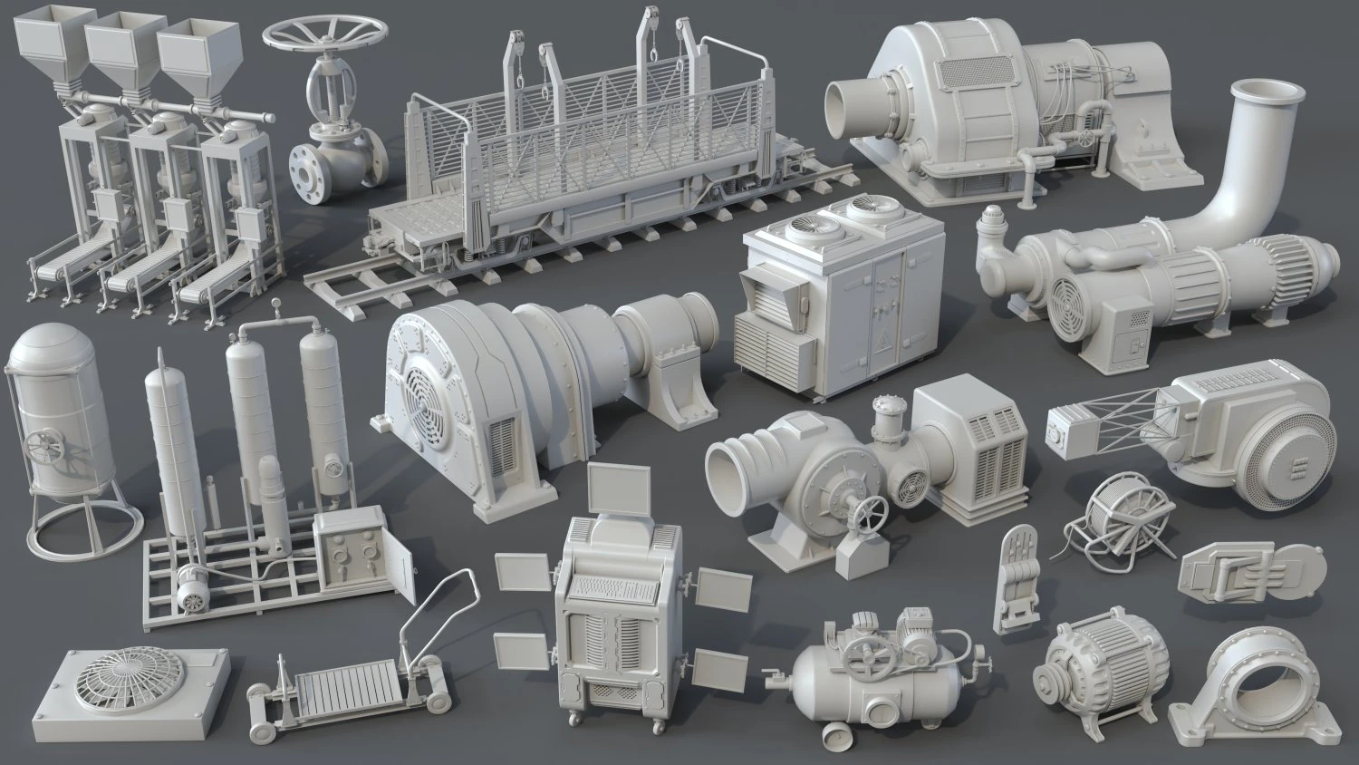 factory units 4 - 20 pieces 3D Model .c4d .max .obj .3ds .fbx .stl .blend 