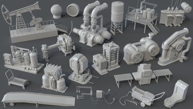 factory units 7 - 20 pieces Modelo 3D .c4d .max .obj .3ds .fbx .stl .blend 