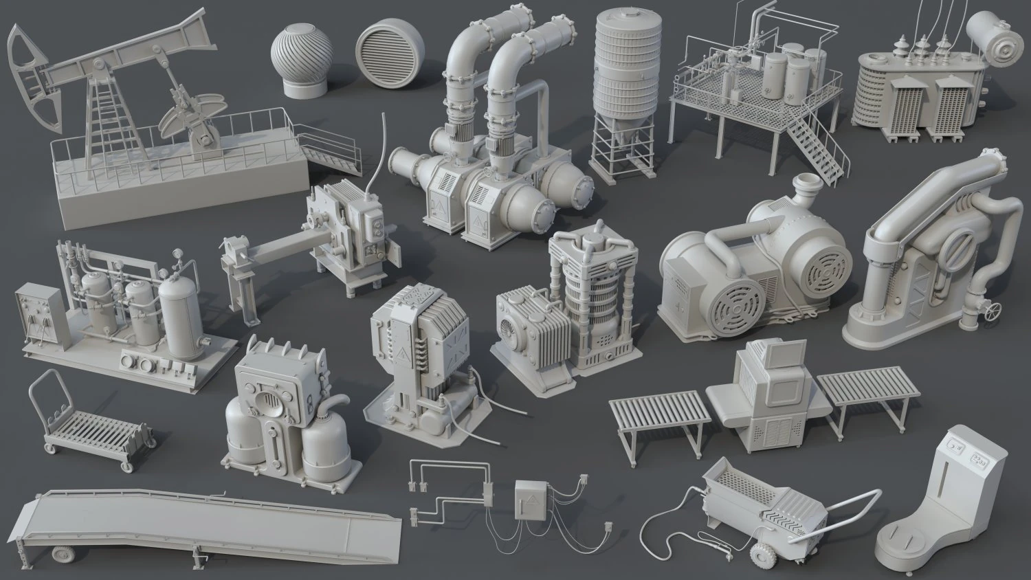 factory units 7 - 20 pieces 3D Model .c4d .max .obj .3ds .fbx .stl .blend 