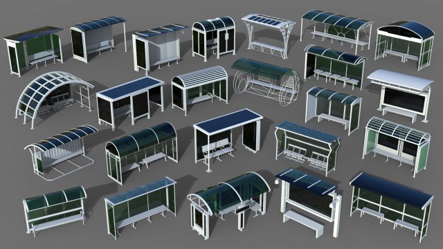 bus stops - 24 pieces Modello 3D .c4d .max .obj .3ds .fbx .stl .blend 