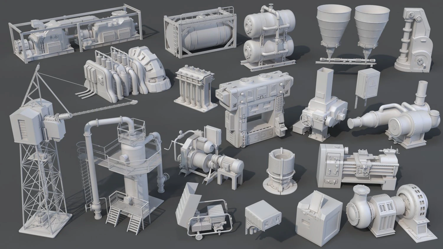 factory units 8 - 20 pieces 3D Model .c4d .max .obj .3ds .fbx .stl .blend 