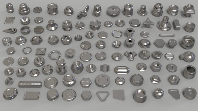 bolts and knobs-part-1-100 pieces 3D Модель .c4d .max .obj .3ds .fbx .stl .blend 