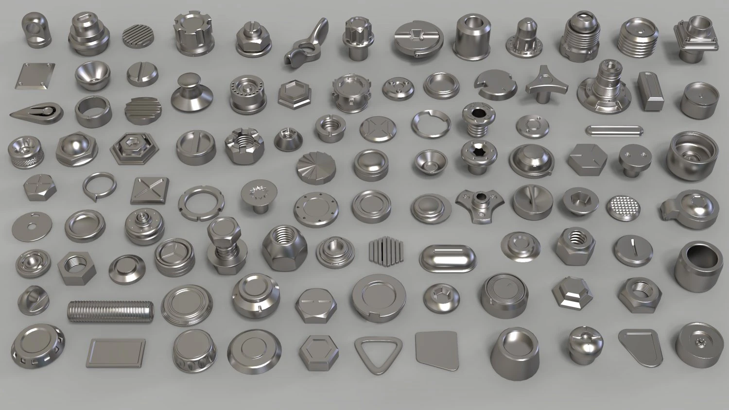 bolts and knobs-part-1-100 pieces 3D Model .c4d .max .obj .3ds .fbx .stl .blend 