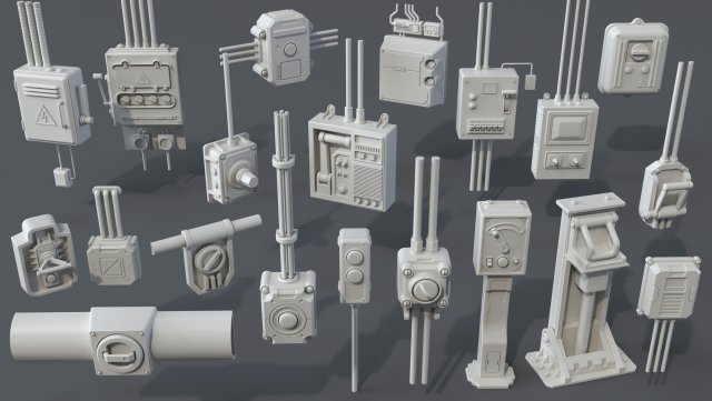 industrial switches - 20 pieces 3D Модель .c4d .max .obj .3ds .fbx .stl .blend 