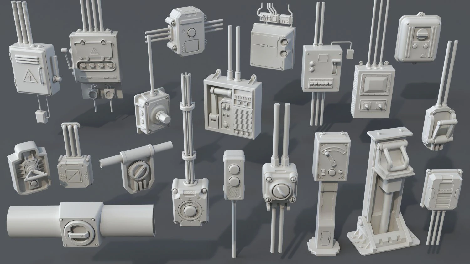 industrial switches - 20 pieces 3D Model .c4d .max .obj .3ds .fbx .stl .blend 
