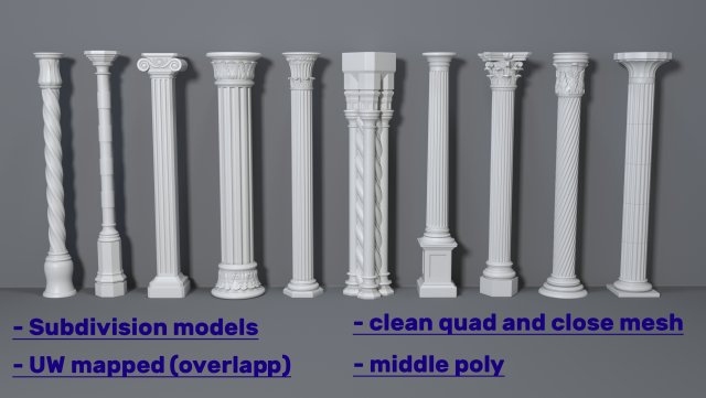 columns collection -1 - 10 pieces 3D Model .c4d .max .obj .3ds .fbx .stl .blend 