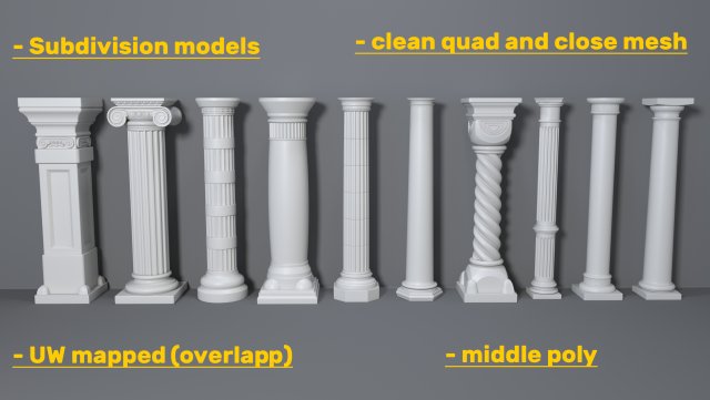columns collection -2 - 10 pieces Model 3D .c4d .max .obj .3ds .fbx .stl .blend 