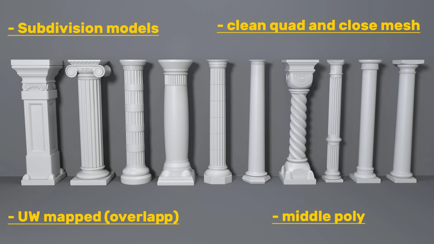columns collection -2 - 10 pieces 3D Model .c4d .max .obj .3ds .fbx .stl .blend 