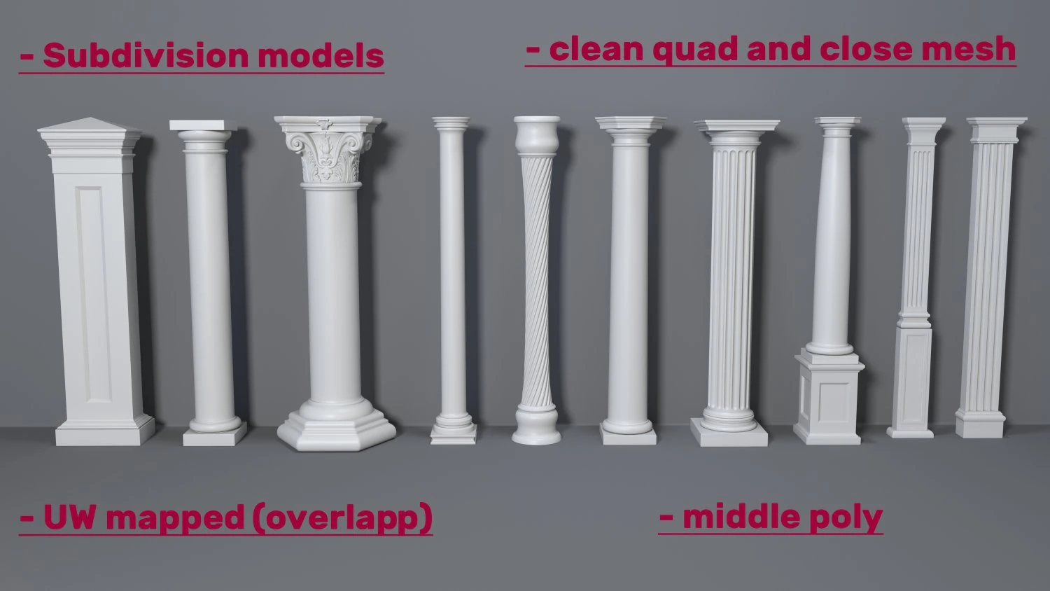 columns collection -3 - 10 pieces 3D Model .c4d .max .obj .3ds .fbx .stl .blend