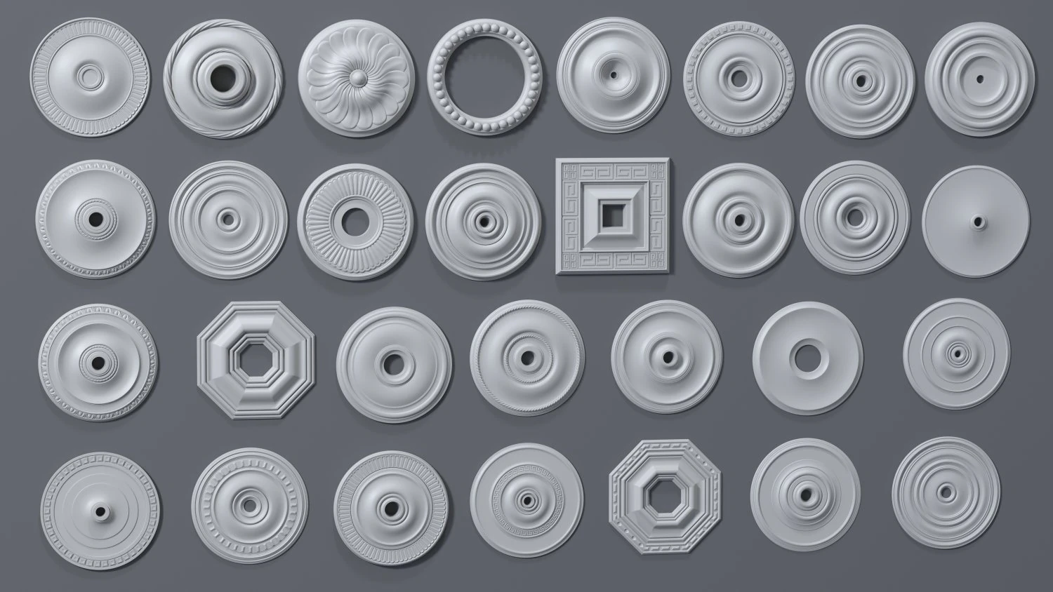rosettes collection -1 - 30 pieces 3D Model .c4d .max .obj .3ds .fbx .stl .blend 