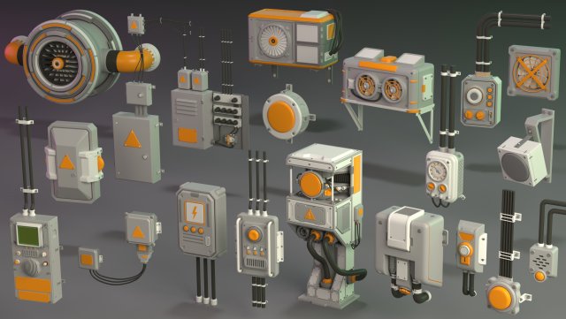 wall electric props 1 - 20 pieces Modello 3D .c4d .max .obj .3ds .fbx .stl .blend 