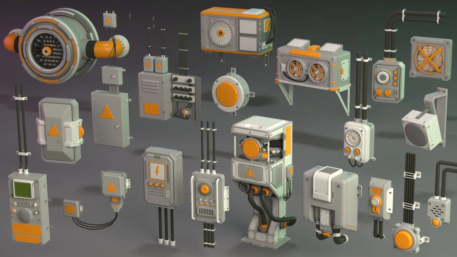 wall electric props 1 - 20 pieces 3D Model .c4d .max .obj .3ds .fbx .stl .blend 