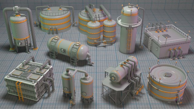 industrial tanks - part - 3 - 10 pieces 3D Model .c4d .max .obj .3ds .fbx .stl .blend 
