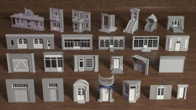 building facade collection 1 - 25 pieces 3D-Modell .c4d .max .obj .3ds .fbx .stl .blend 