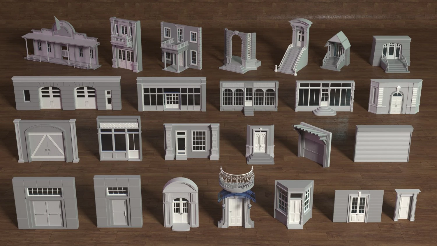 building facade collection 1 - 25 pieces 3D Model .c4d .max .obj .3ds .fbx .stl .blend 