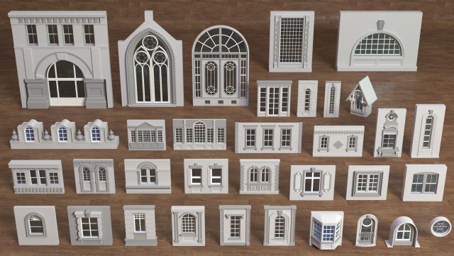 building facade collection 3 - 34 pieces Modèle 3D .c4d .max .obj .3ds .fbx .stl .blend 
