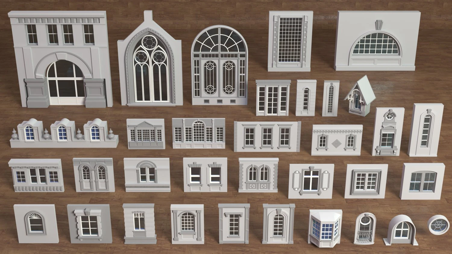 building facade collection 3 - 34 pieces 3D Model .c4d .max .obj .3ds .fbx .stl .blend