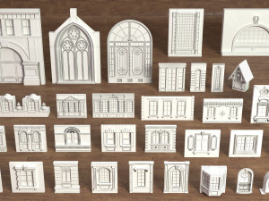 building facade collection 3 - 34 pieces Modèle 3D