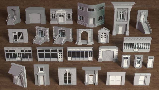 building facade collection 2 - 25 pieces 3D-Modell .c4d .max .obj .3ds .fbx .stl .blend 