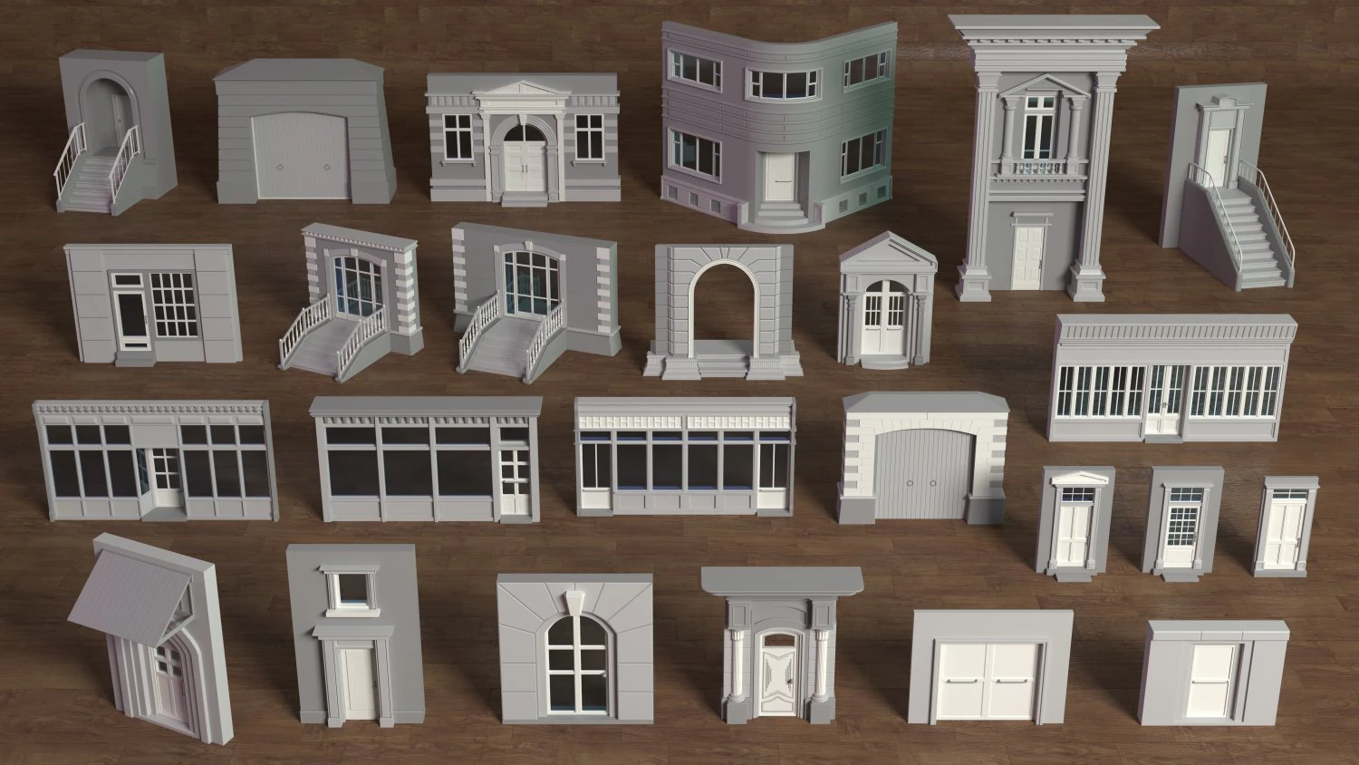 building facade collection 2 - 25 pieces 3D Model .c4d .max .obj .3ds .fbx .stl .blend 