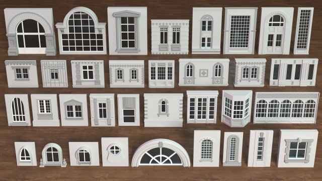 Building Facade Collection 4 - 34 pieces Modelo 3D .c4d .max .obj .3ds .fbx .stl .blend 