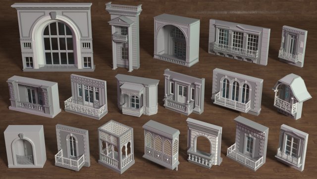 Building Facade Collection 6 - 18 pieces 3D 모델 .c4d .max .obj .3ds .fbx .stl .blend 