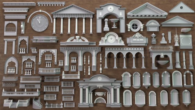 Building Facade Collection 7 - 88 pieces 3D Model .c4d .max .obj .3ds .fbx .stl .blend 