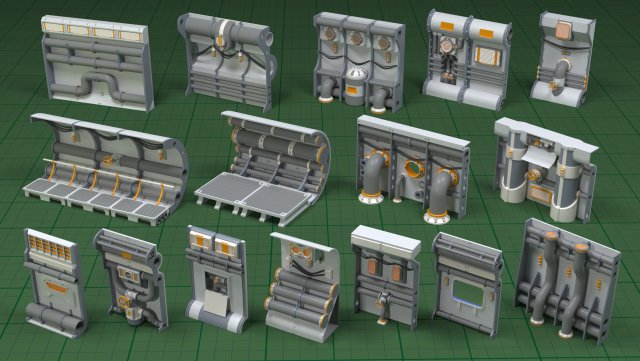 Industrial Walls Collection 2 - 16 pieces 3D Model .c4d .max .obj .3ds .fbx .stl .blend 