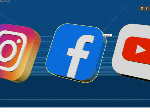 facebook instagram youtube Modello 3D