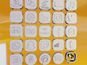 25 social media icon - youtube facebook instagram 3D Model