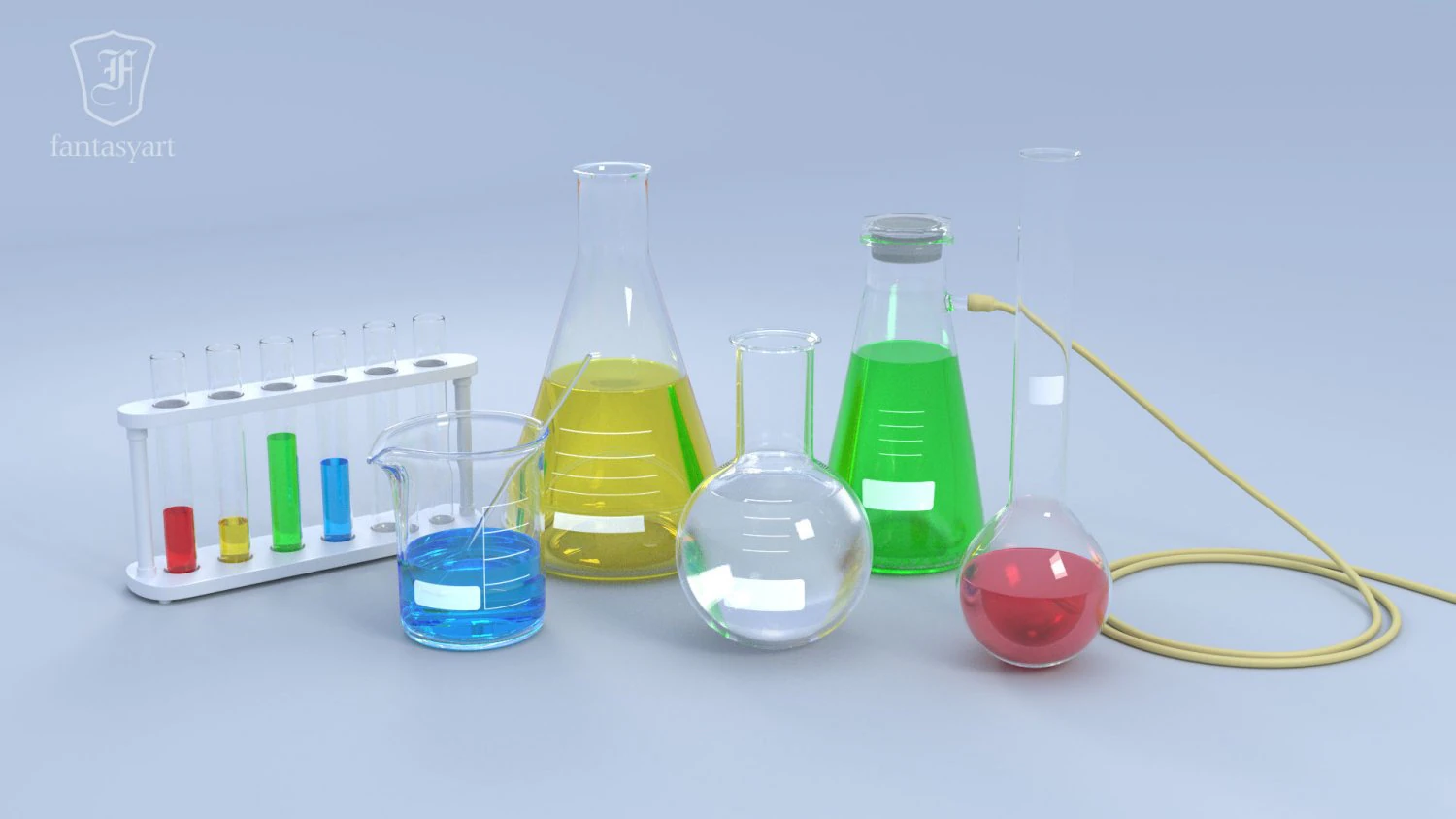 chemical laboratory glassware set 3D Model .c4d .max .obj .3ds .fbx .stl .blend