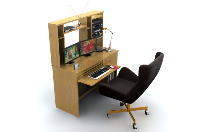 desk set working computer 3D Model .c4d .max .obj .3ds .fbx .stl .blend 