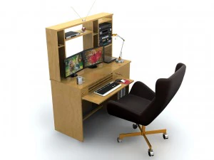 डेस्क सेट काम करने वाला कंप्यूटर 3D मॉडल