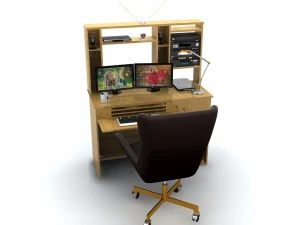 desk set working computer 3D Model